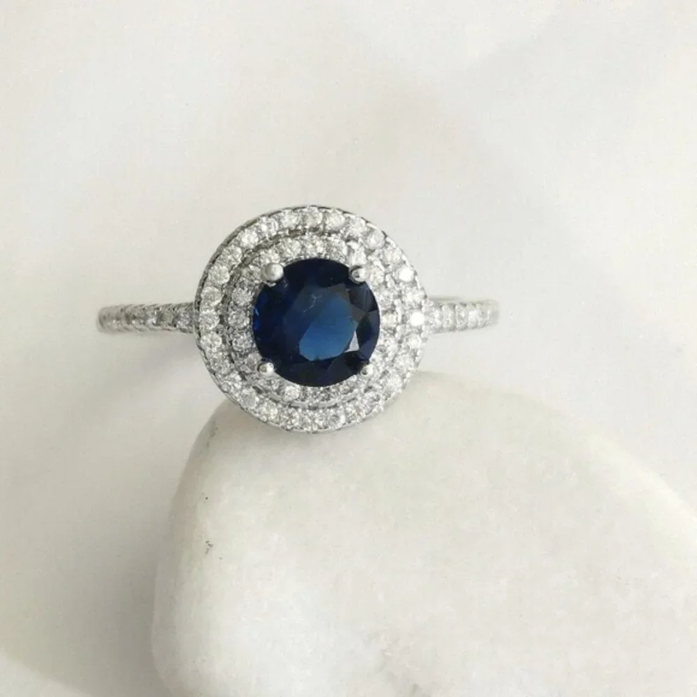 Lab Created Sapphire CZ Halo Ring size 8